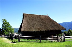 Hütte mit Strohdach im Volkskundemuseum Dietenheim